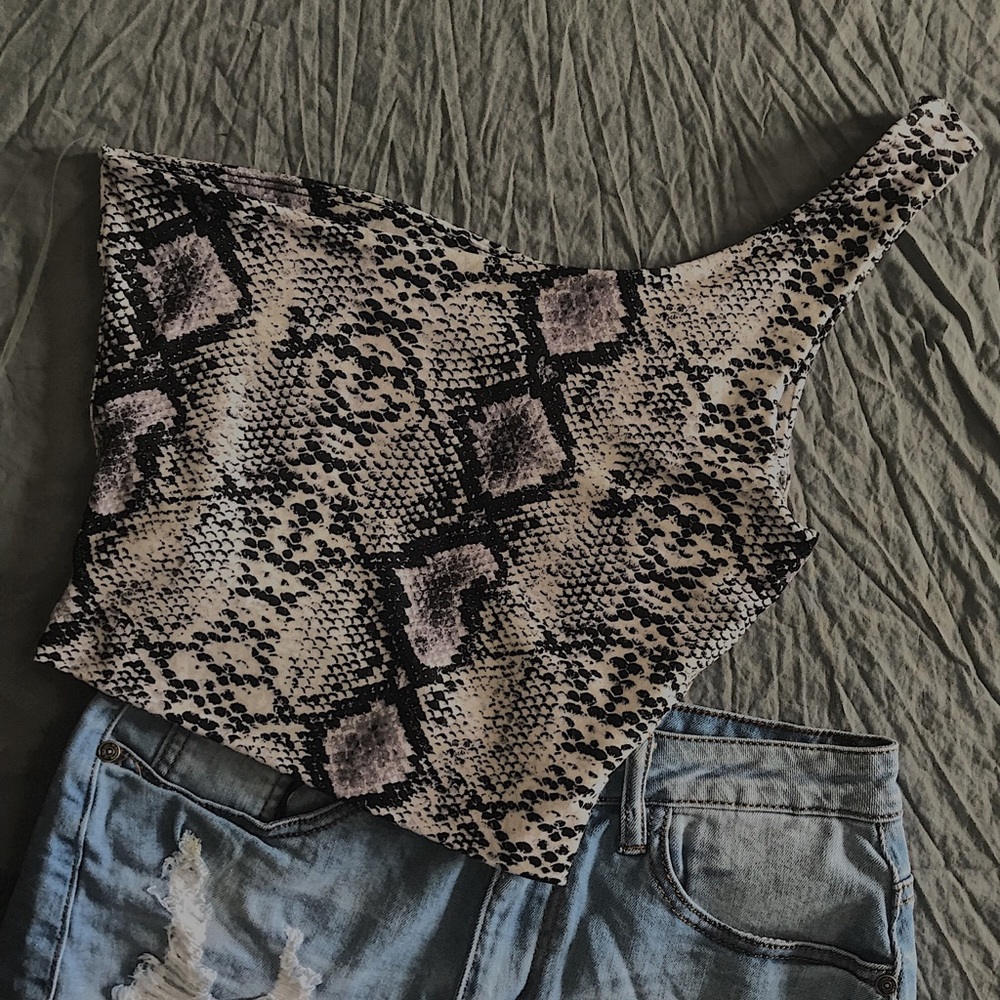 Snake Print Off Shoulder Crop Top